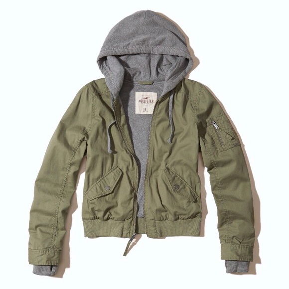 Hollister Jackets & Blazers - Hollister Army Green Bomber Jacket with Hoodie